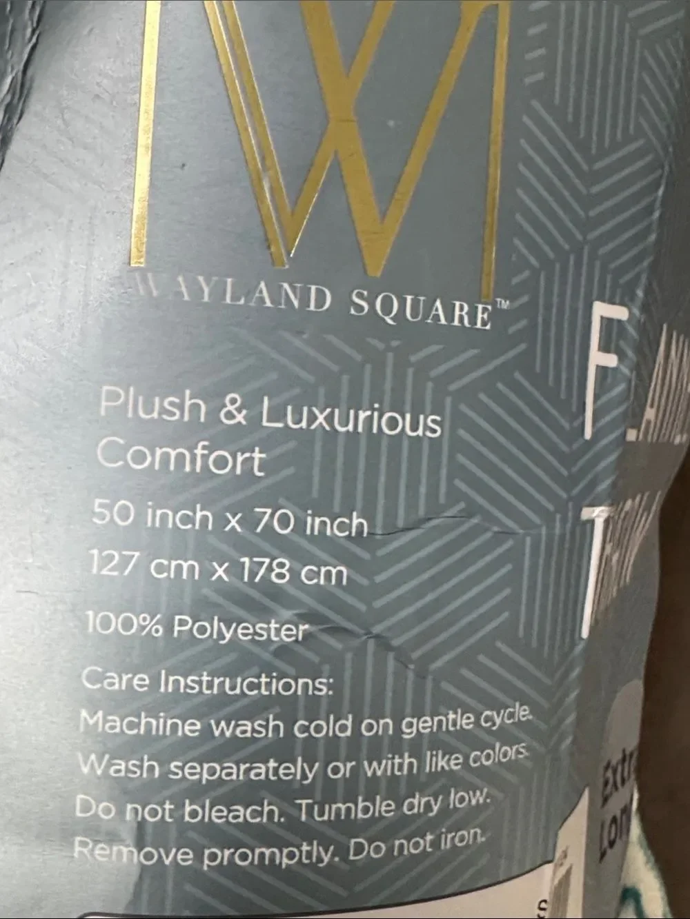Wayland Square Flannel Throw Extra Long Teal & White 50”x70” NEW